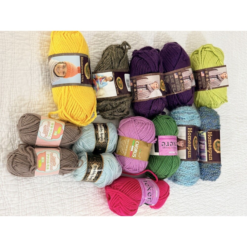 Yarn Used Variety Lot of 16 Different Colors and Sizes Knitting Crochet Crafting